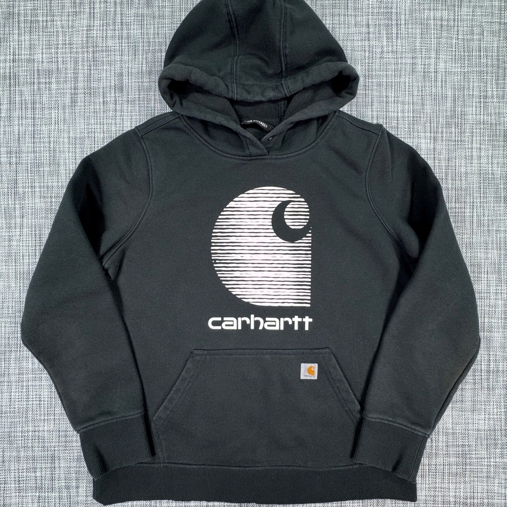 Carhartt Womens Hoodie Rain Defender Relaxed Fit Graphic Logo Black Large 12-14